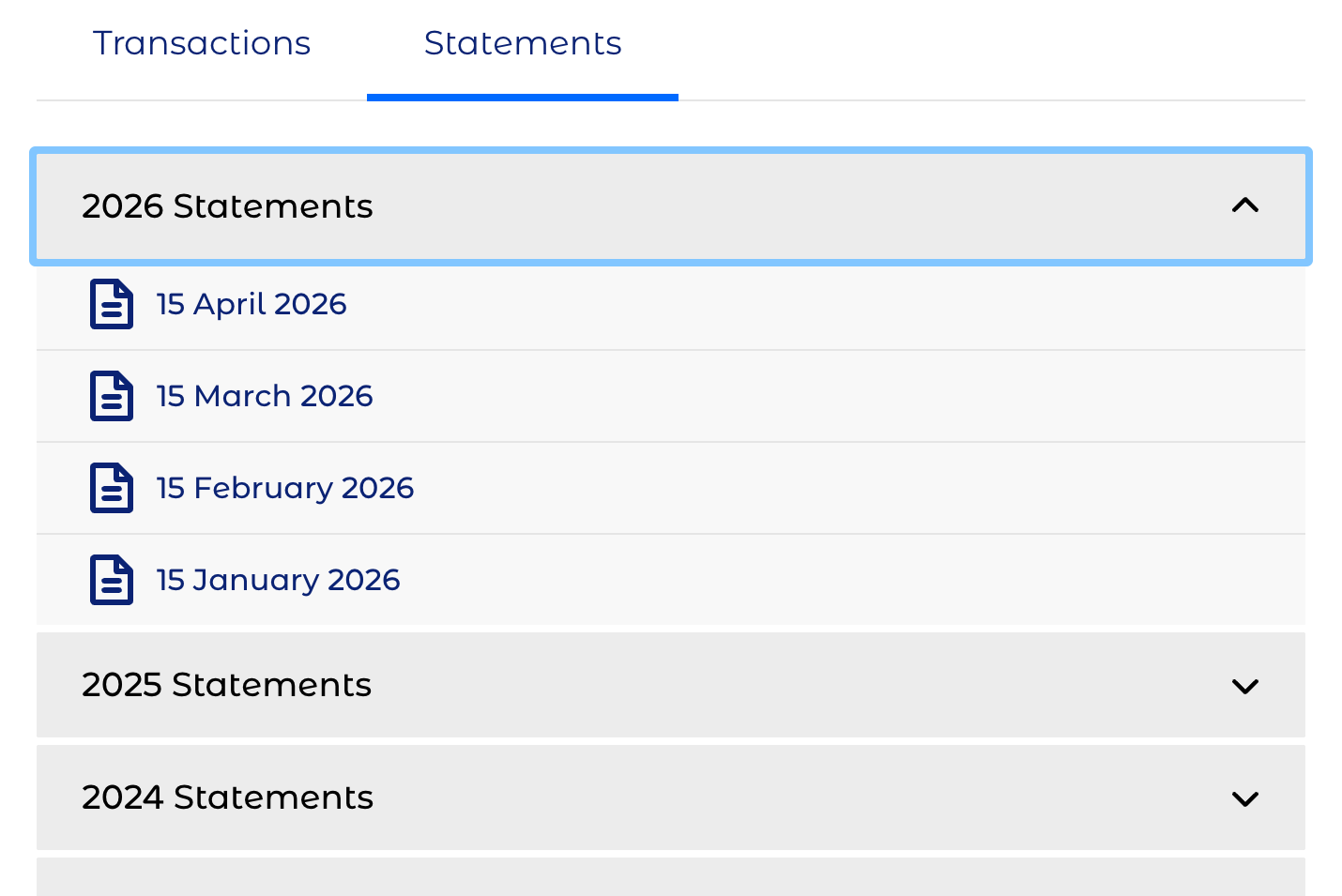 Statements screenshot